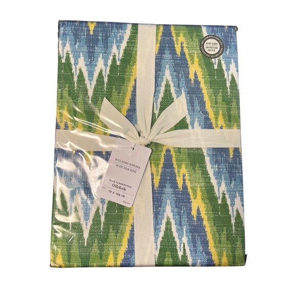 Williams Sonoma Schumacher Ibiza Flamestitch Oilcloth Tablecloth 70" X 108" Rect - Picture 1 of 2